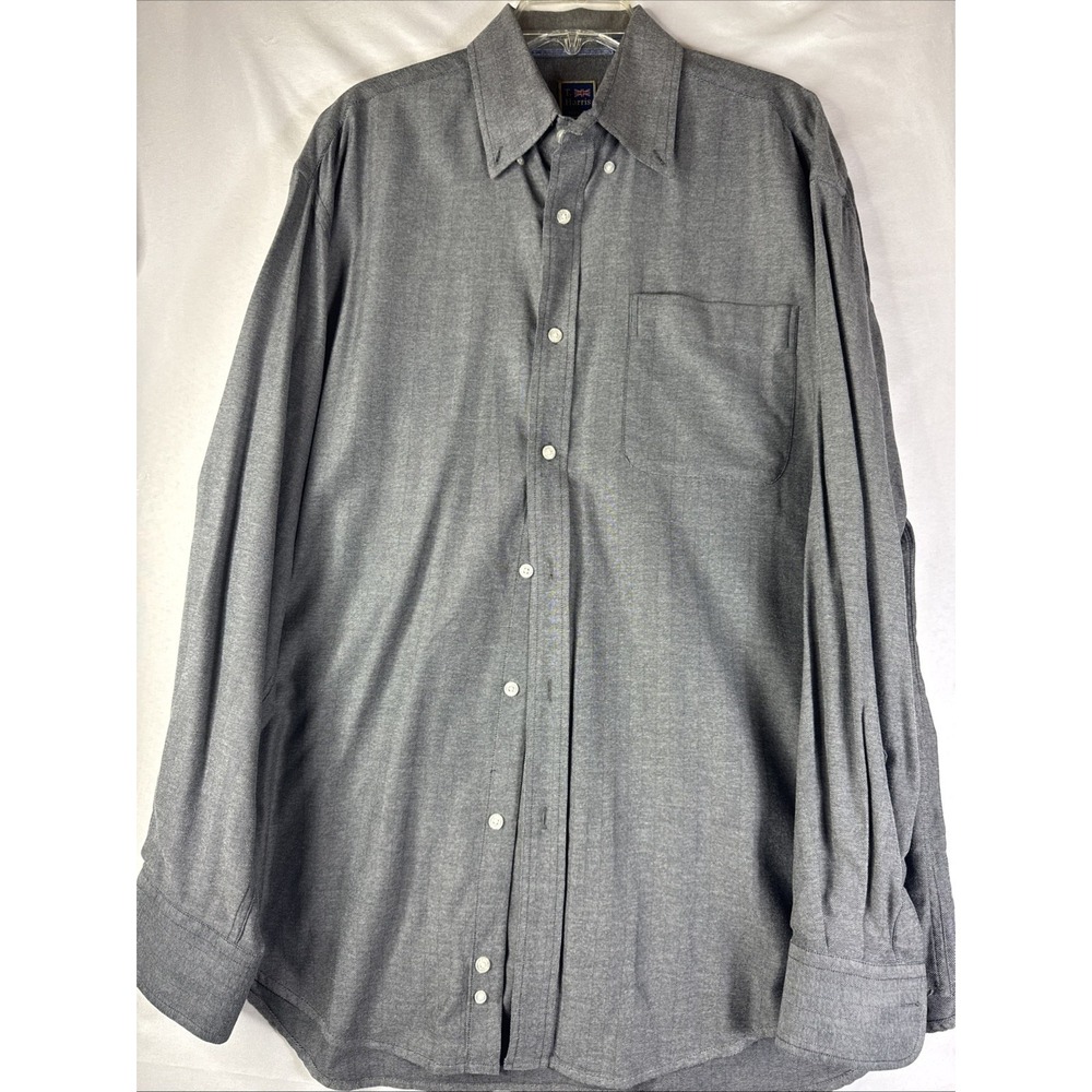 T. Harris‎ London Mens Button Down Long Sleeve Herringbone Shirt XL 100% Cotton